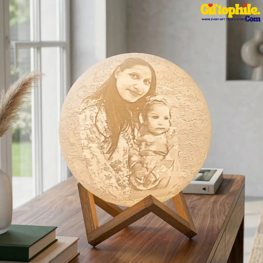 Personalised 3D Printed Moon Lamp with Photo & Text | 3 Colours