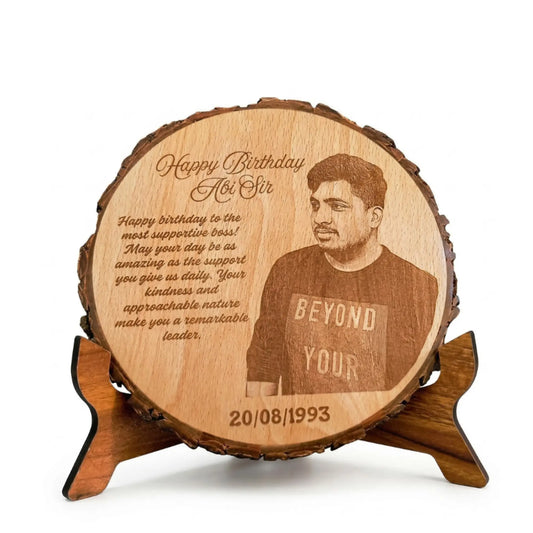 Personalised Circular Wooden Photo Plaque | Laser Engraved Round Gift