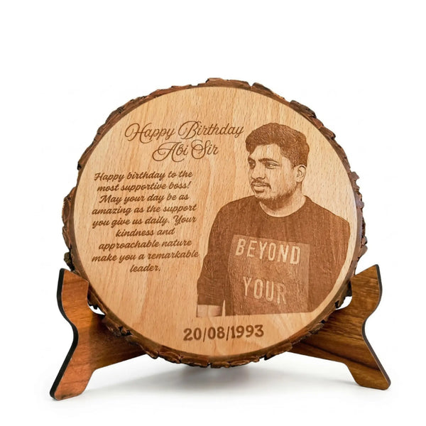 Personalised Circular Wooden Photo Plaque | Laser Engraved Round Gift