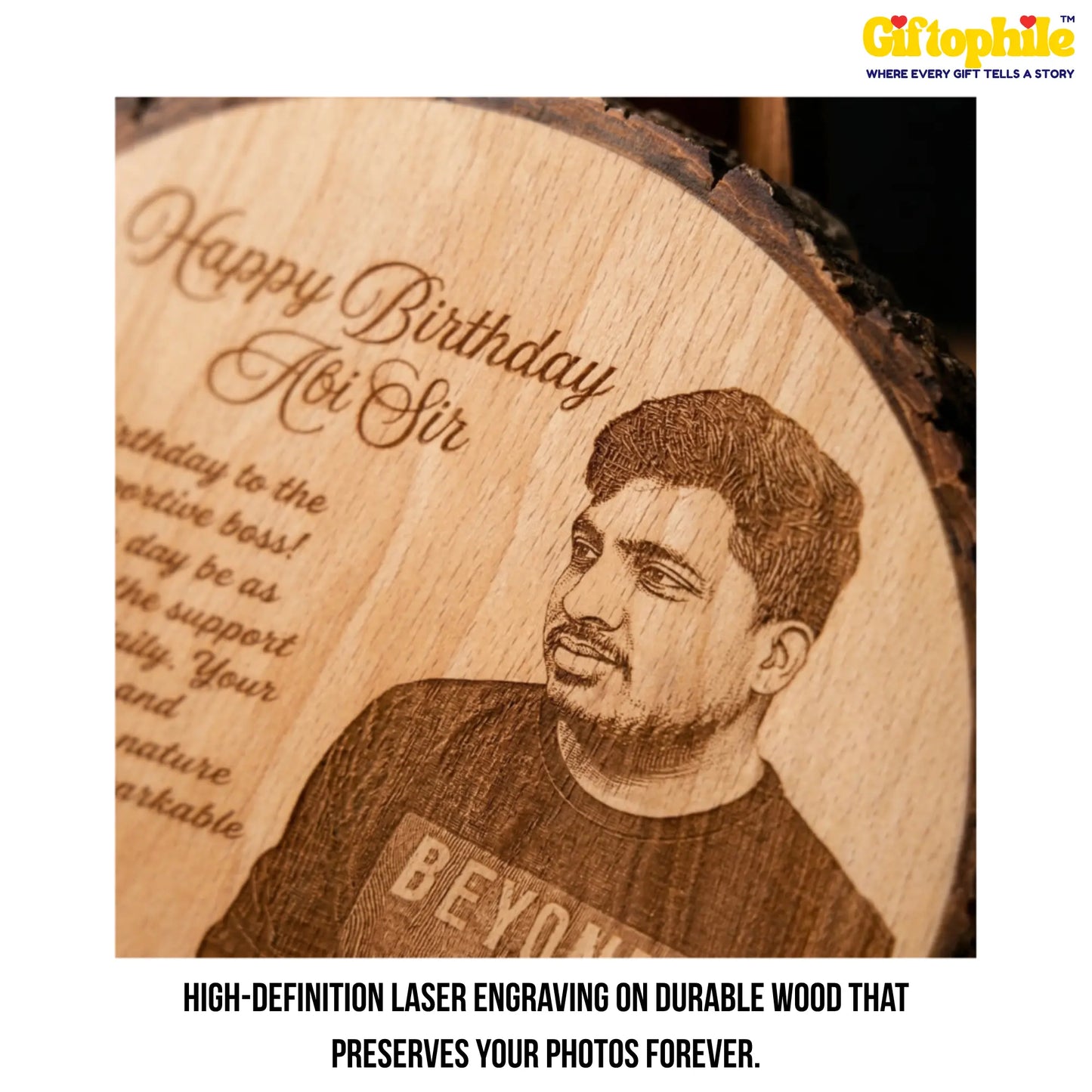 Personalised Circular Wooden Photo Plaque | Laser Engraved Round Gift