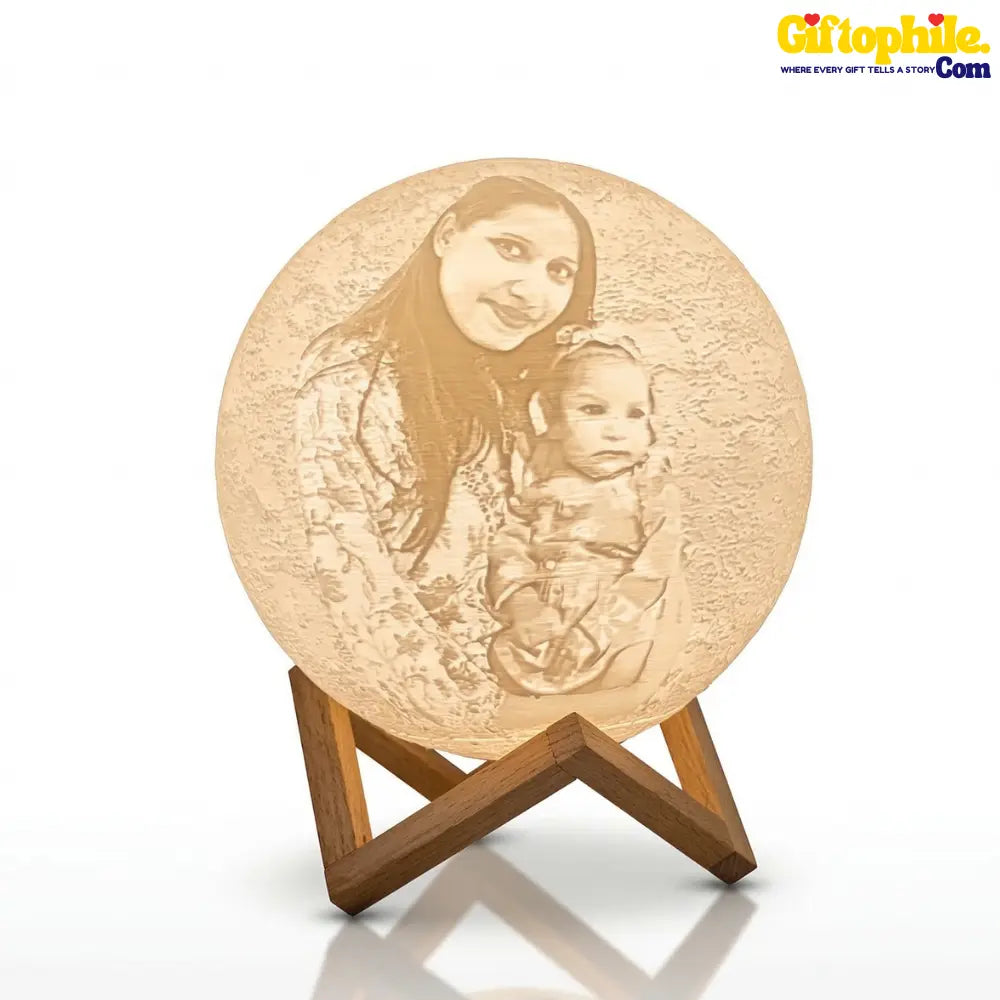 Personalised 3D Printed Moon Lamp with Photo & Text | 3 Colours