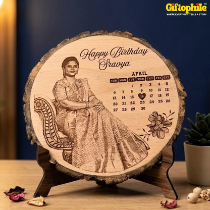 Personalised Circular Wooden Photo Plaque | Laser Engraved Round Gift