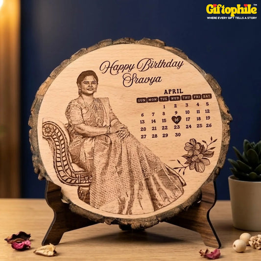 Personalised Circular Wooden Photo Plaque | Laser Engraved Round Gift
