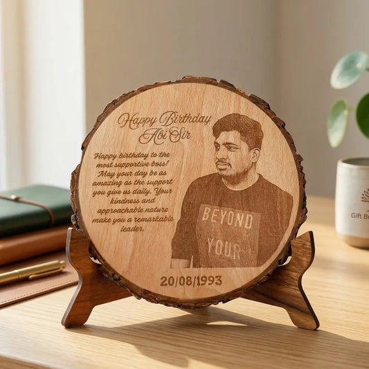 Personalised Circular Wooden Photo Plaque | Laser Engraved Round Gift