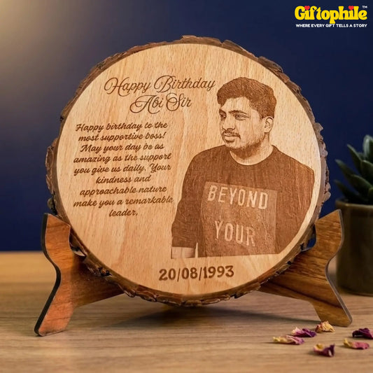 Personalised Circular Wooden Photo Plaque | Laser Engraved Round Gift