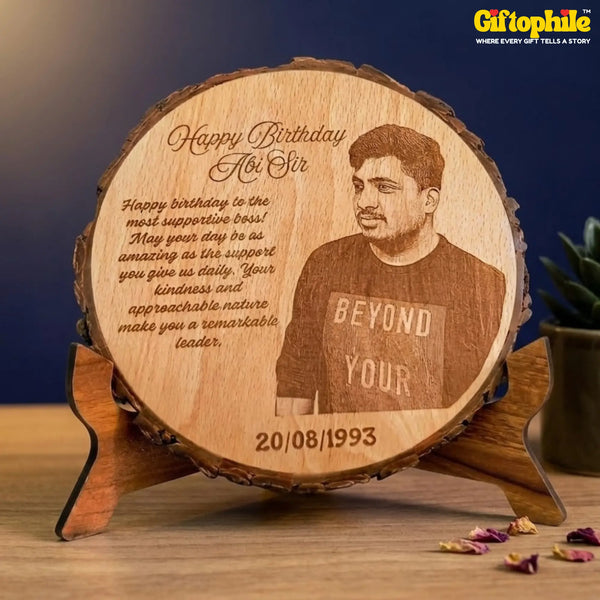 Personalised Circular Wooden Photo Plaque | Laser Engraved Round Gift