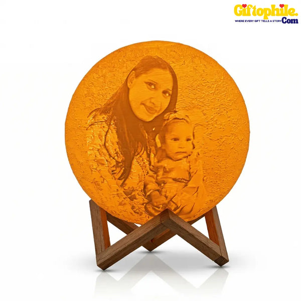 Personalised 3D Printed Moon Lamp with Photo & Text | 3 Colours
