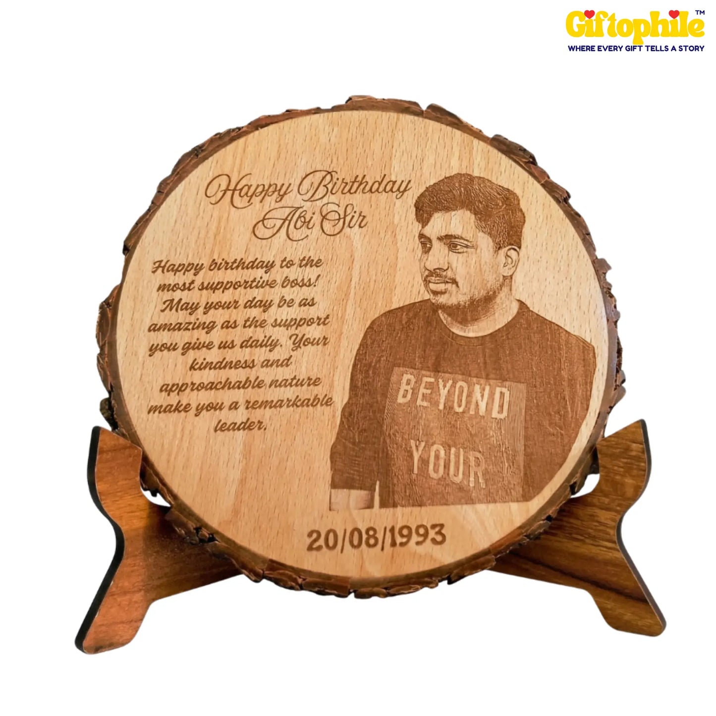 Personalised Circular Wooden Photo Plaque | Laser Engraved Round Gift